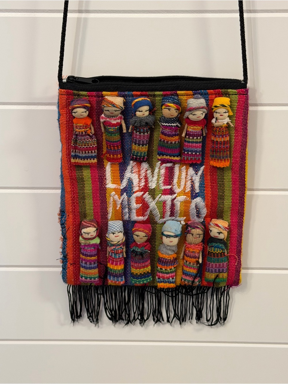 Handwoven Multicolor Guatemala Doll Accent Crossbody Bag - Vibrant Stripe